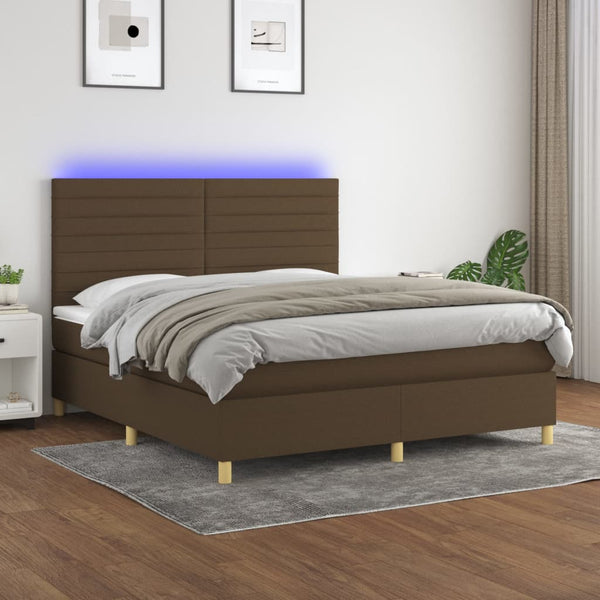 Boxspringbett mit Matratze & LED Dunkelbraun 160x200 cm Stoff