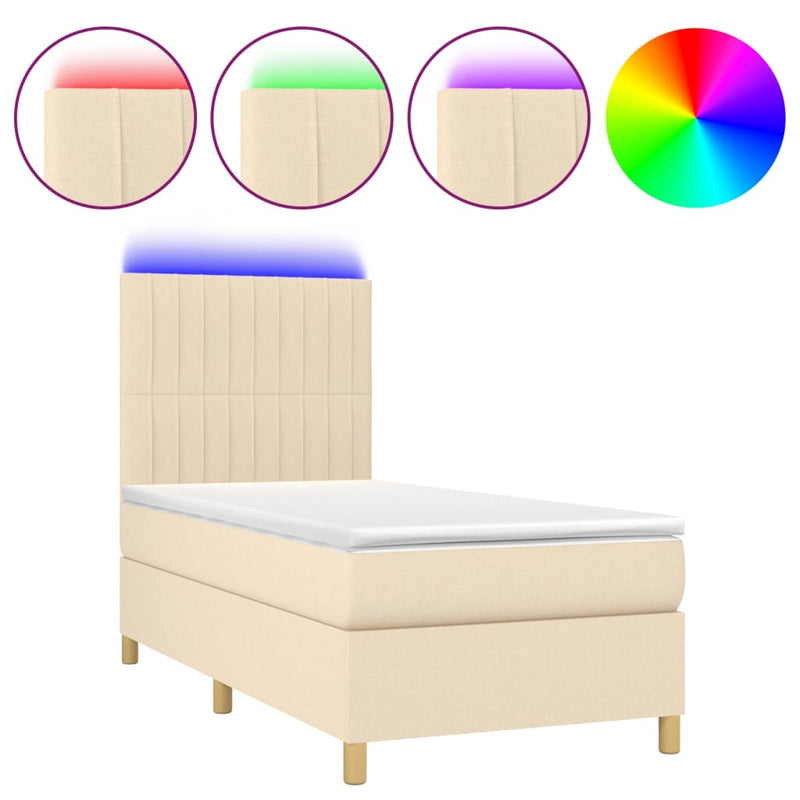 Boxspringbett mit Matratze & LED Creme 80x200 cm Stoff