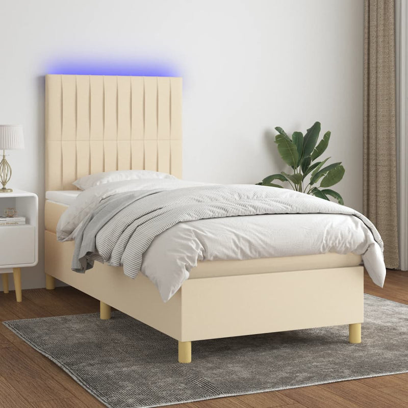 Boxspringbett mit Matratze & LED Creme 80x200 cm Stoff