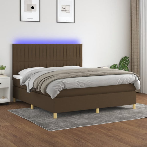 Boxspringbett mit Matratze & LED Dunkelbraun 160x200 cm Stoff