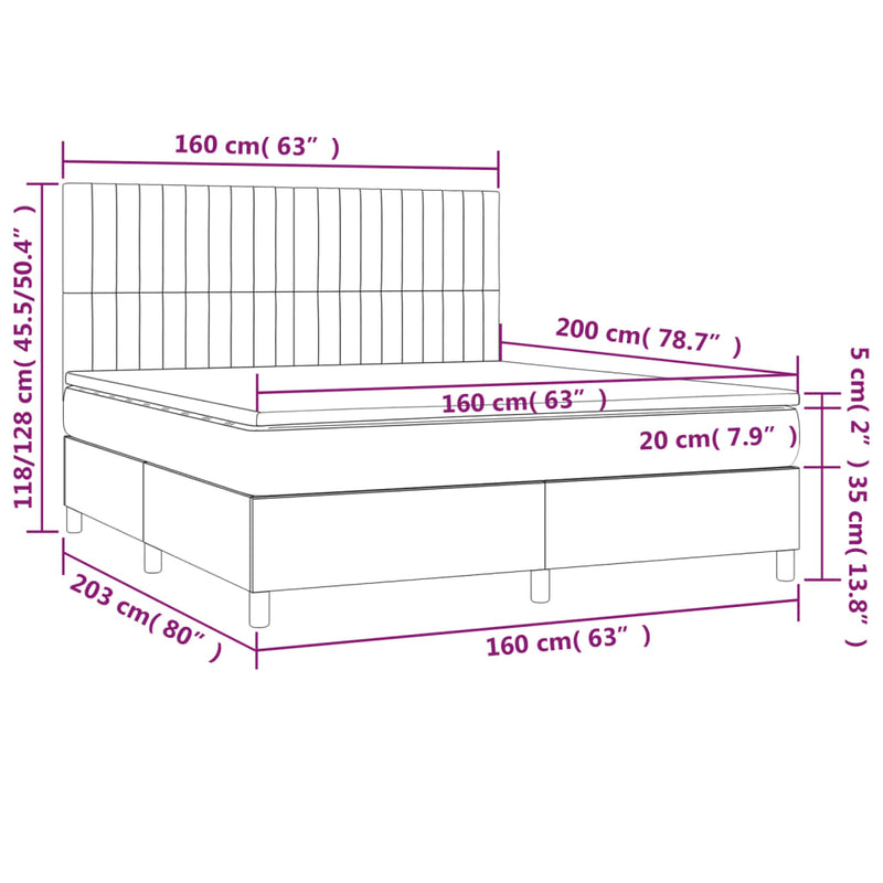 Boxspringbett mit Matratze & LED Taupe 160x200 cm Stoff