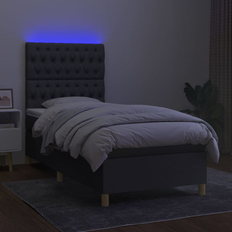 Boxspringbett mit Matratze & LED Dunkelgrau 80x200 cm Stoff