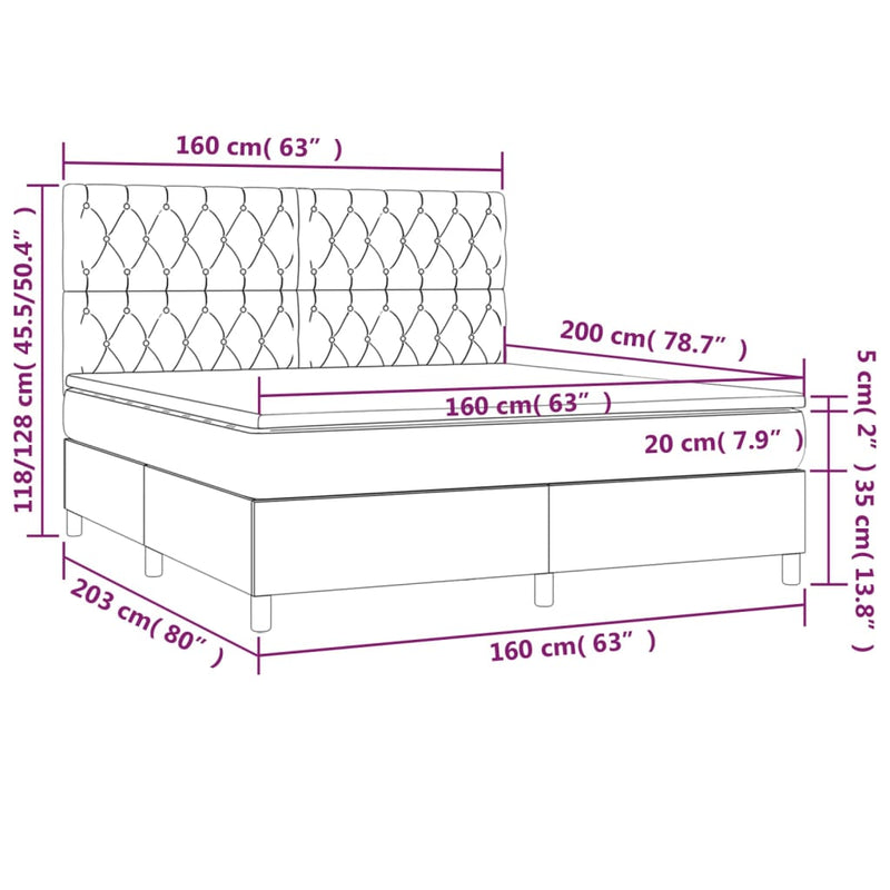 Boxspringbett mit Matratze & LED Dunkelgrau 160x200 cm Stoff