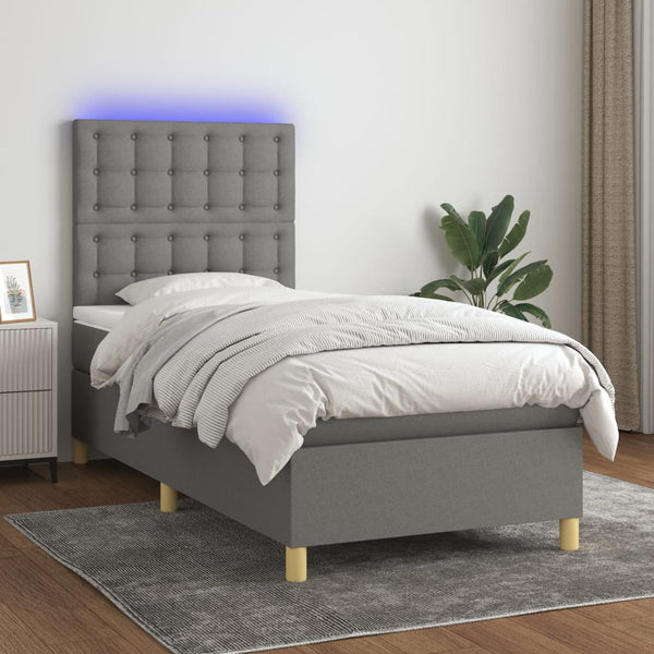 Boxspringbett mit Matratze & LED Dunkelgrau 80x200 cm Stoff