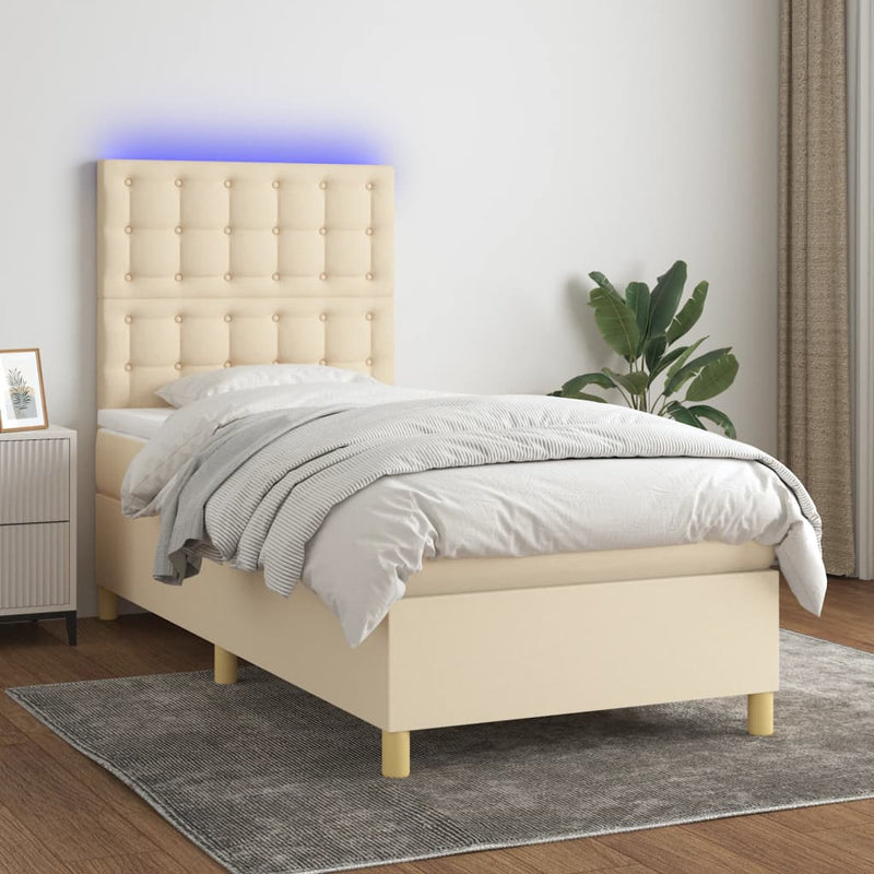 Boxspringbett mit Matratze & LED Creme 80x200 cm Stoff