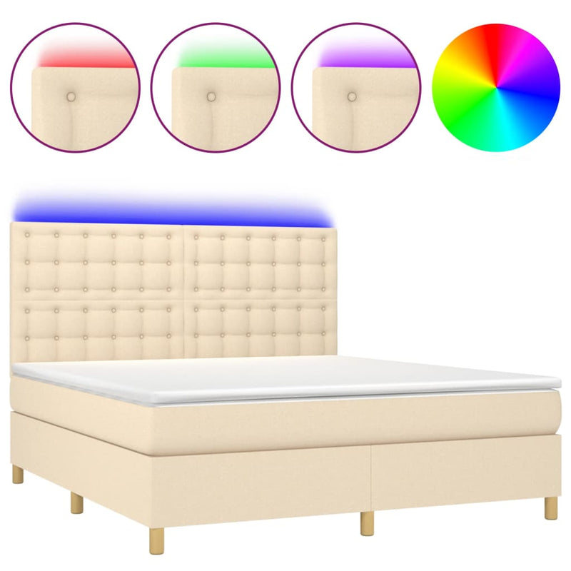 Boxspringbett mit Matratze & LED Creme 160x200 cm Stoff