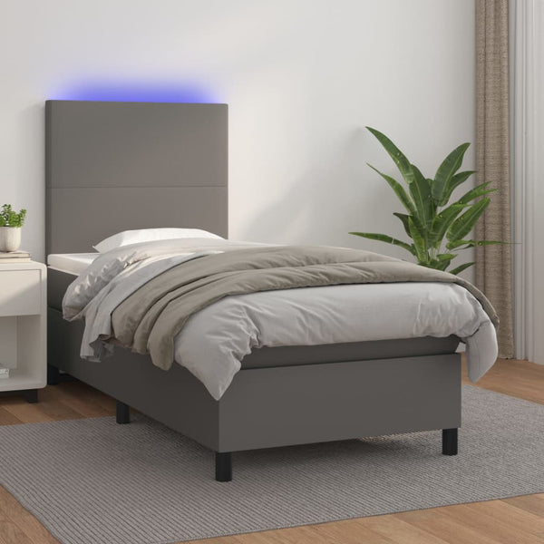 Boxspringbett mit Matratze & LED Grau 100x200 cm Kunstleder