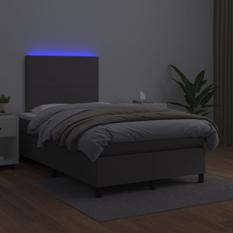 Boxspringbett mit Matratze & LED Grau 120x200 cm Kunstleder