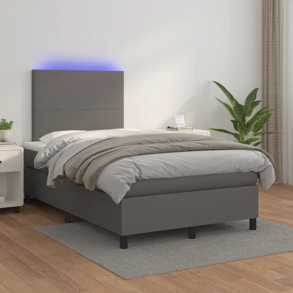 Boxspringbett mit Matratze & LED Grau 120x200 cm Kunstleder