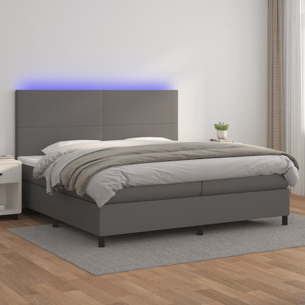 Boxspringbett mit Matratze & LED Grau 200x200 cm Kunstleder