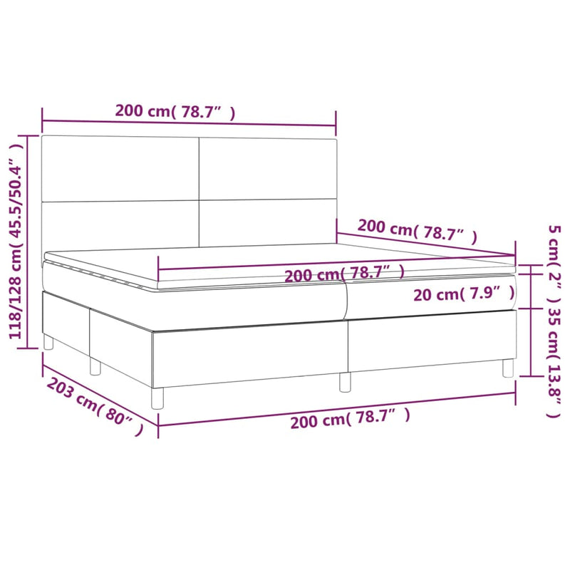 Boxspringbett mit Matratze & LED Cappuccino-Braun 200x200cm