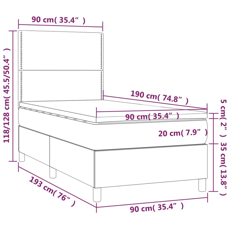 Boxspringbett mit Matratze & LED Cappuccino-Braun 90x190cm