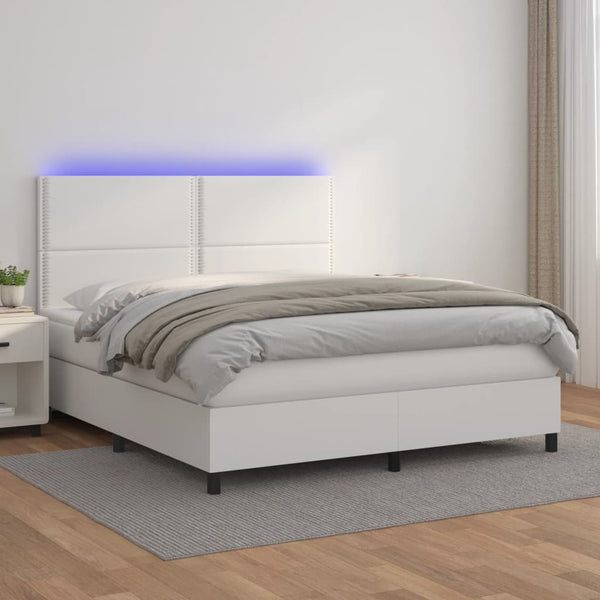 Boxspringbett mit Matratze & LED Weiß 160x200 cm Kunstleder