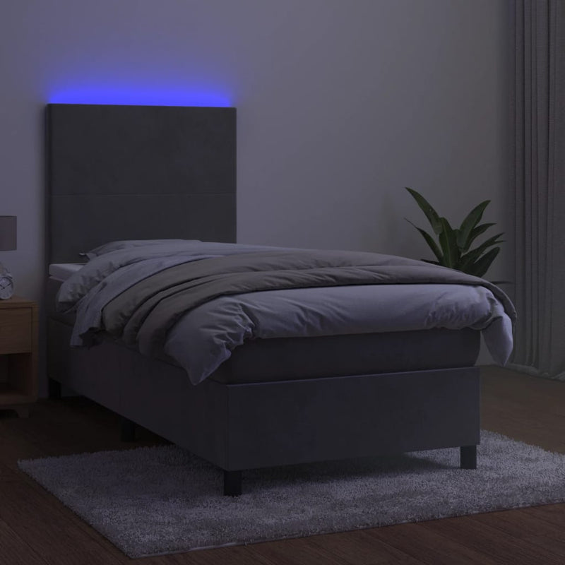 Boxspringbett mit Matratze & LED Hellgrau 80x200 cm Samt