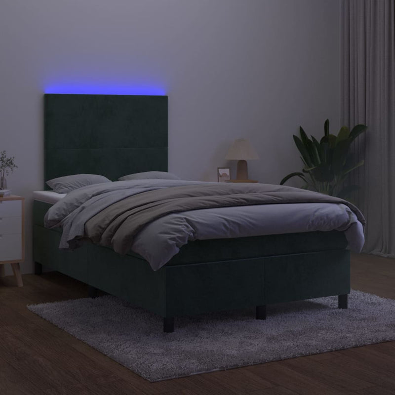 Boxspringbett mit Matratze & LED Dunkelgrün 120x200 cm Samt