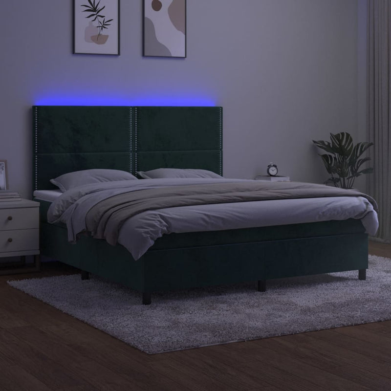 Boxspringbett mit Matratze & LED Dunkelgrün 180x200 cm Samt