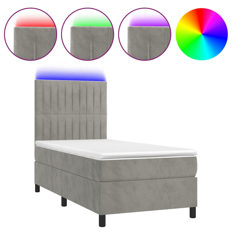 Boxspringbett mit Matratze & LED Hellgrau 90x200 cm Samt