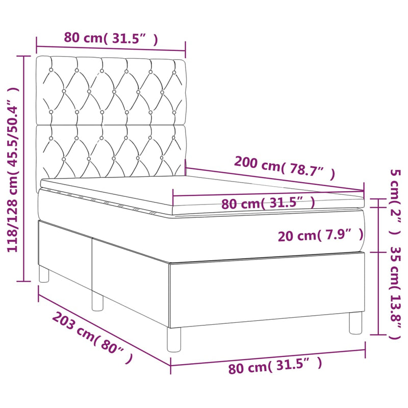 Boxspringbett mit Matratze & LED Hellgrau 80x200 cm Samt