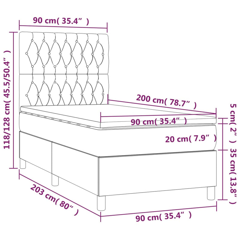 Boxspringbett mit Matratze & LED Hellgrau 90x200 cm Samt