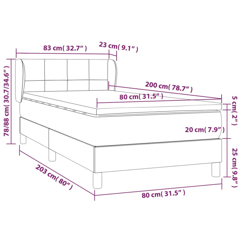 Boxspringbett mit Matratze Hellgrau 80x200 cm Samt