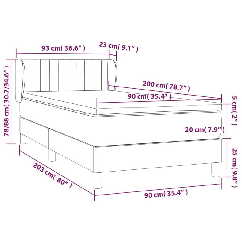 Boxspringbett mit Matratze Hellgrau 90x200 cm Samt