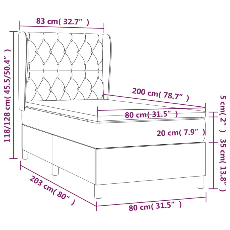 Boxspringbett mit Matratze Dunkelgrau 80x200 cm Stoff