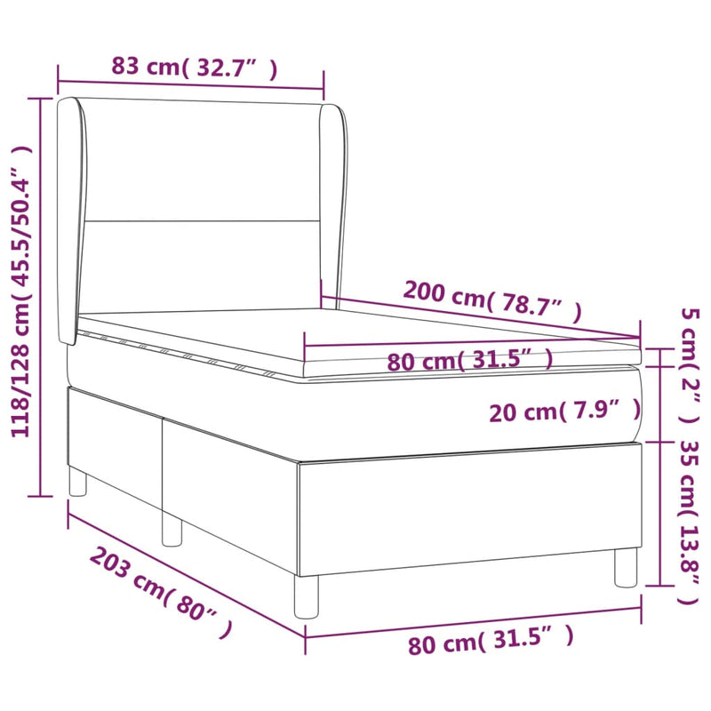 Boxspringbett mit Matratze Hellgrau 80x200 cm Samt