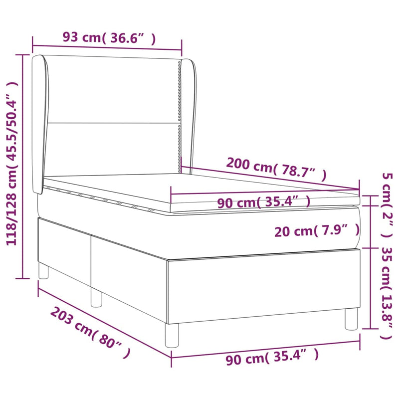 Boxspringbett mit Matratze Hellgrau 90x200 cm Samt