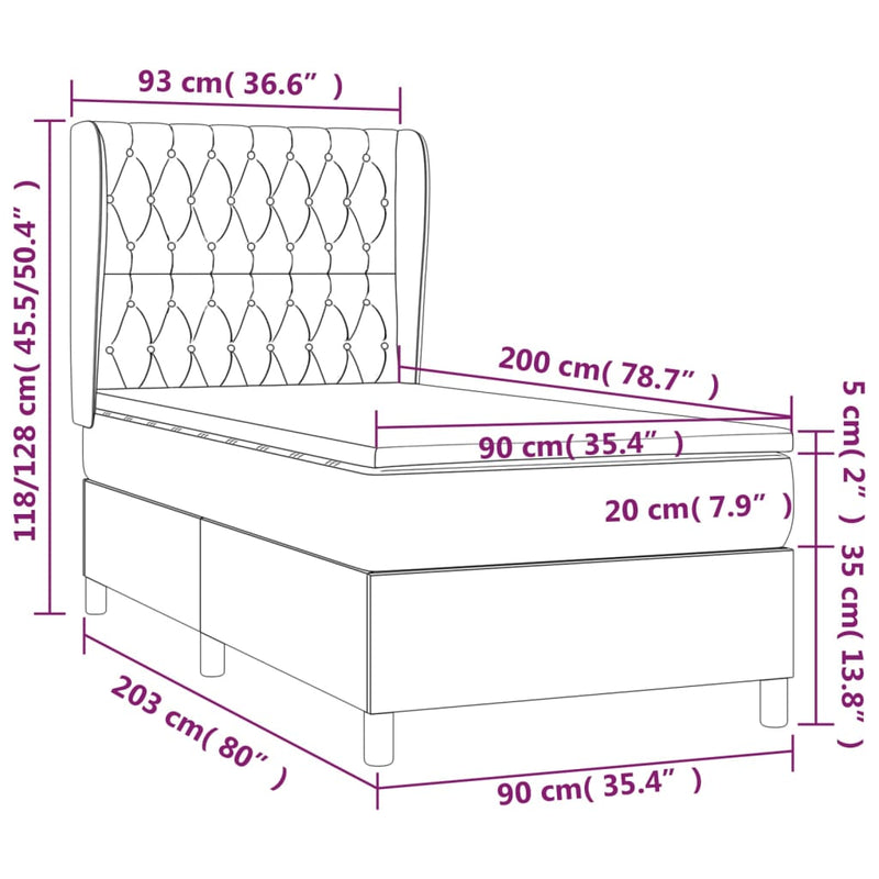 Boxspringbett mit Matratze Hellgrau 90x200 cm Samt