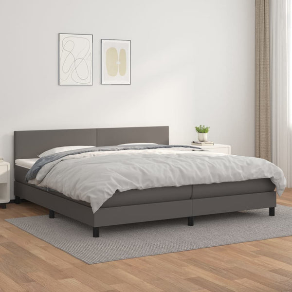 Boxspringbett mit Matratze Grau 200x200 cm Kunstleder