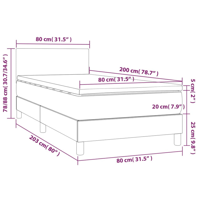 Boxspringbett mit Matratze Hellgrau 80x200 cm Samt