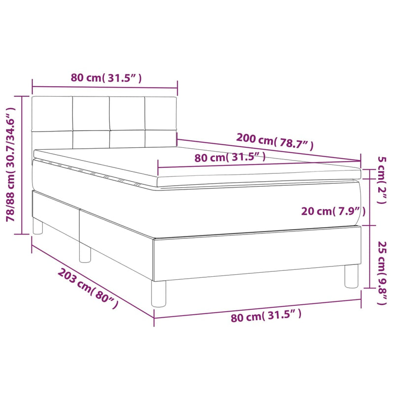 Boxspringbett mit Matratze Hellgrau 80x200 cm Samt