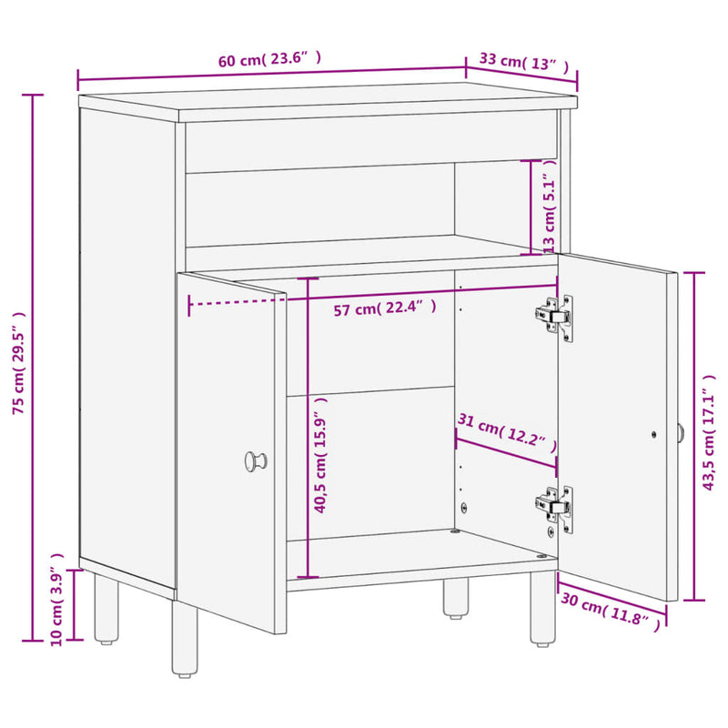 Beistellschrank Schwarz 60x33x75 cm Massivholz Mango