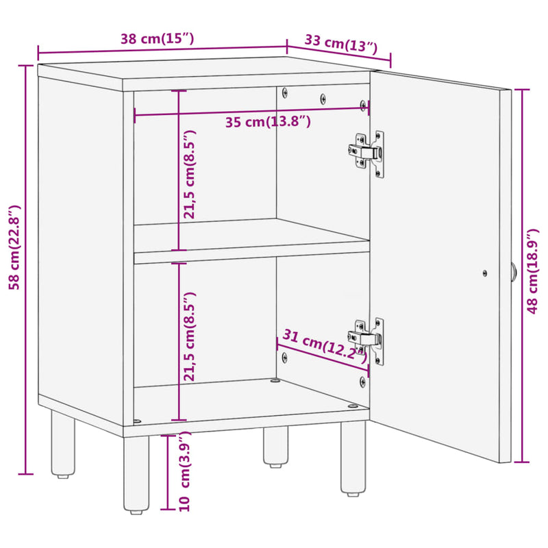 Badschrank 38x33x58 cm Massivholz Mango