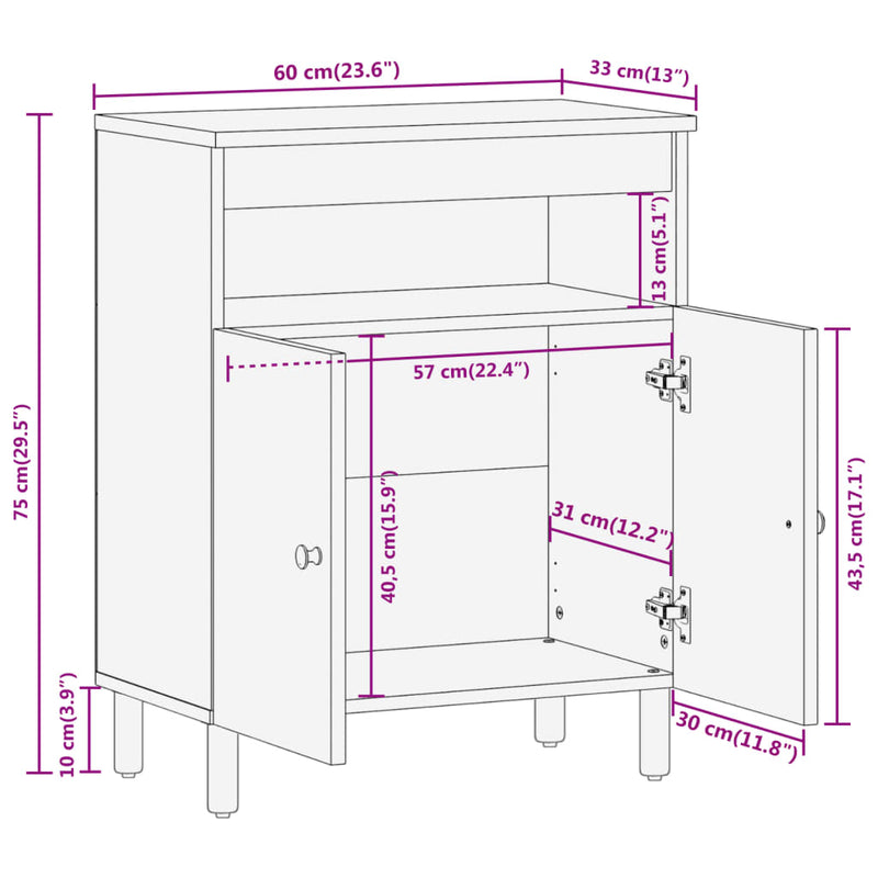 Beistellschrank 60x33x75 cm Massivholz Mango