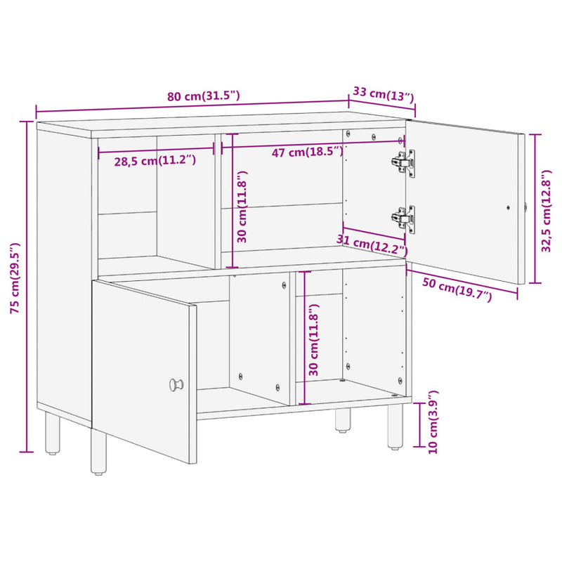 Beistellschrank 80x33x75 cm Massivholz Mango