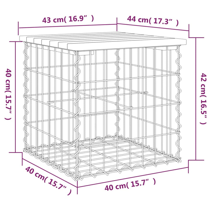 Gartenbank aus Gabionen 43x44x42 cm Massivholz Kiefer