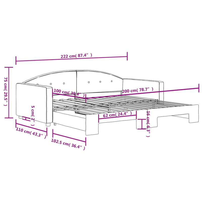Tagesbett Ausziehbar Hellgrau 100x200 cm Samt