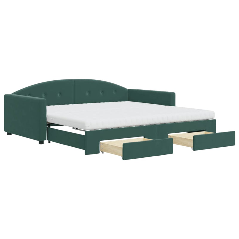 Tagesbett Ausziehbar mit Schubladen Dunkelgrün 100x200 cm Samt