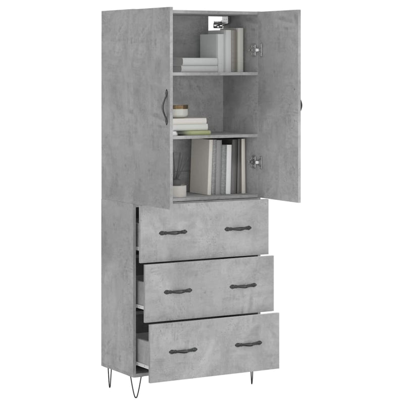 Highboard Betongrau 69,5x34x180 cm Holzwerkstoff