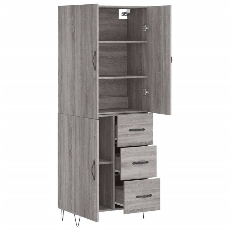 Highboard Grau Sonoma 69,5x34x180 cm Holzwerkstoff