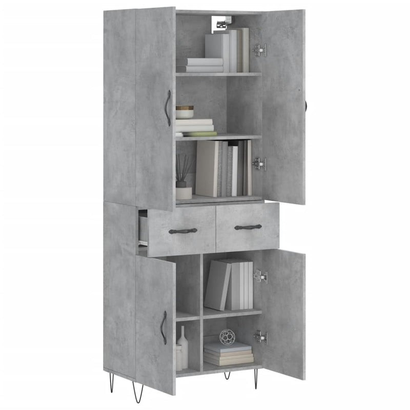 Highboard Betongrau 69,5x34x180 cm Holzwerkstoff