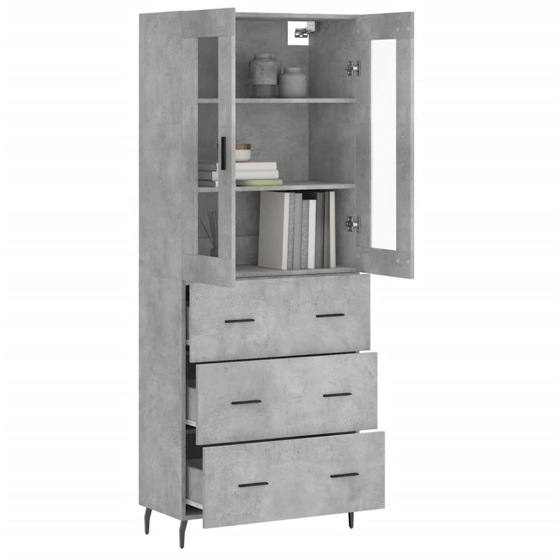 Highboard Betongrau 69,5x34x180 cm Holzwerkstoff