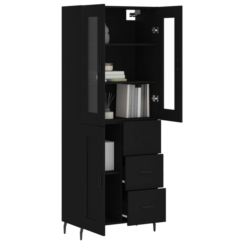 Highboard Schwarz 69,5x34x180 cm Holzwerkstoff