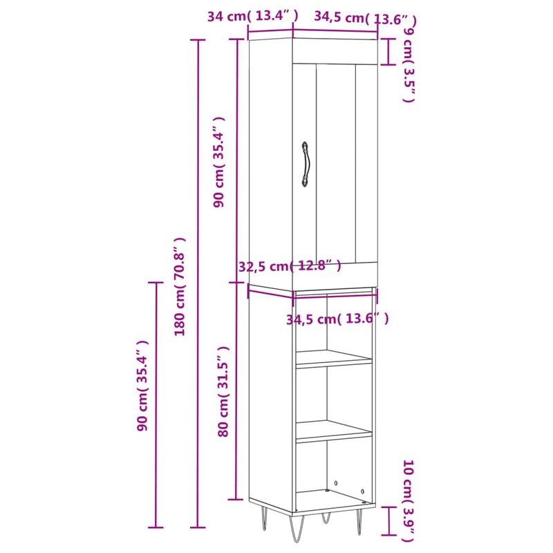 Highboard Weiß 34,5x34x180 cm Holzwerkstoff