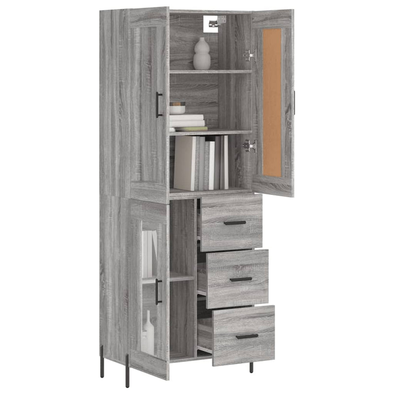 Highboard Grau Sonoma 69,5x34x180 cm Holzwerkstoff