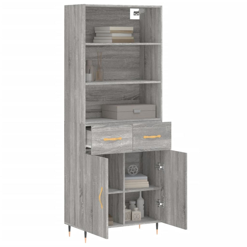 Highboard Grau Sonoma 69,5x34x180 cm Holzwerkstoff