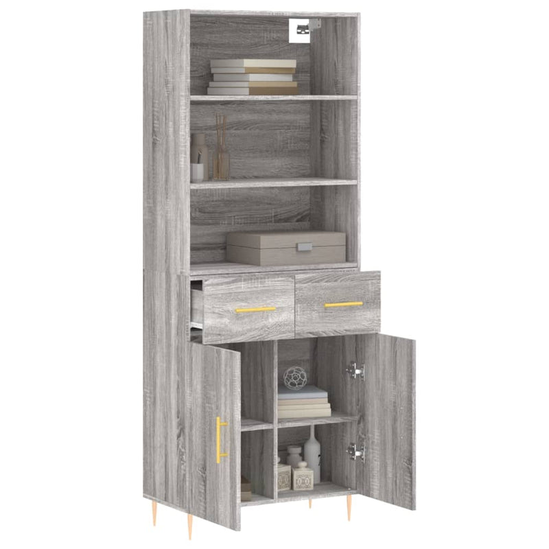 Highboard Grau Sonoma 69,5x34x180 cm Holzwerkstoff