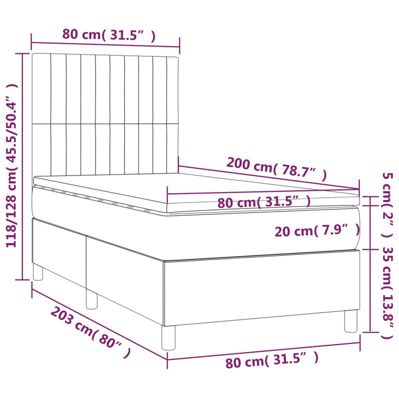 Boxspringbett mit Matratze Dunkelbraun 80x200 cm Stoff