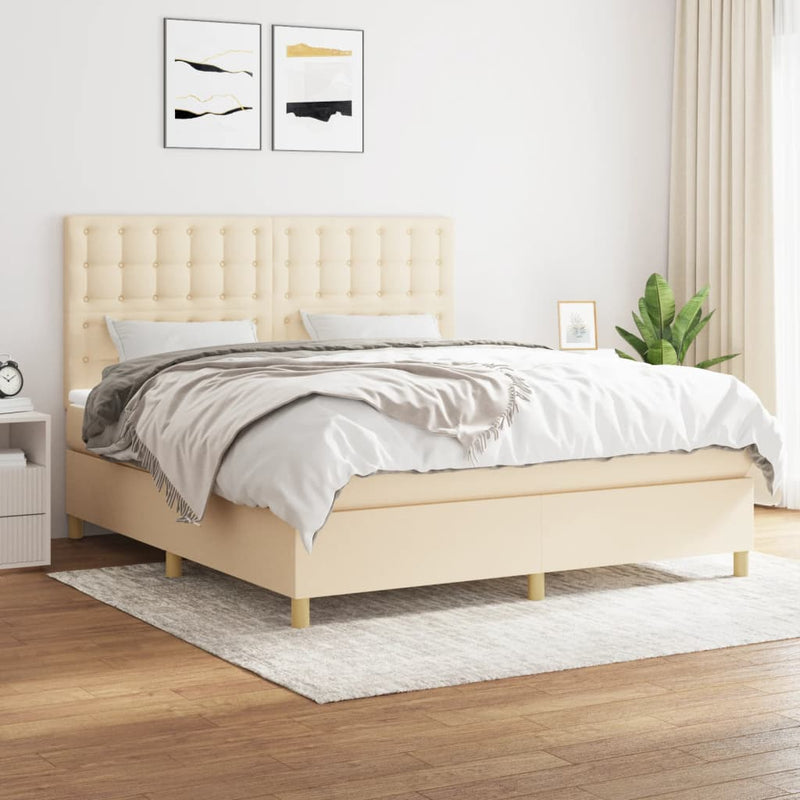 Boxspringbett mit Matratze Creme 160x200 cm Stoff